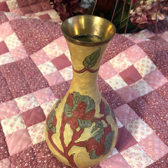 Hand painted solid Brass Vase - Picture 2 of 2